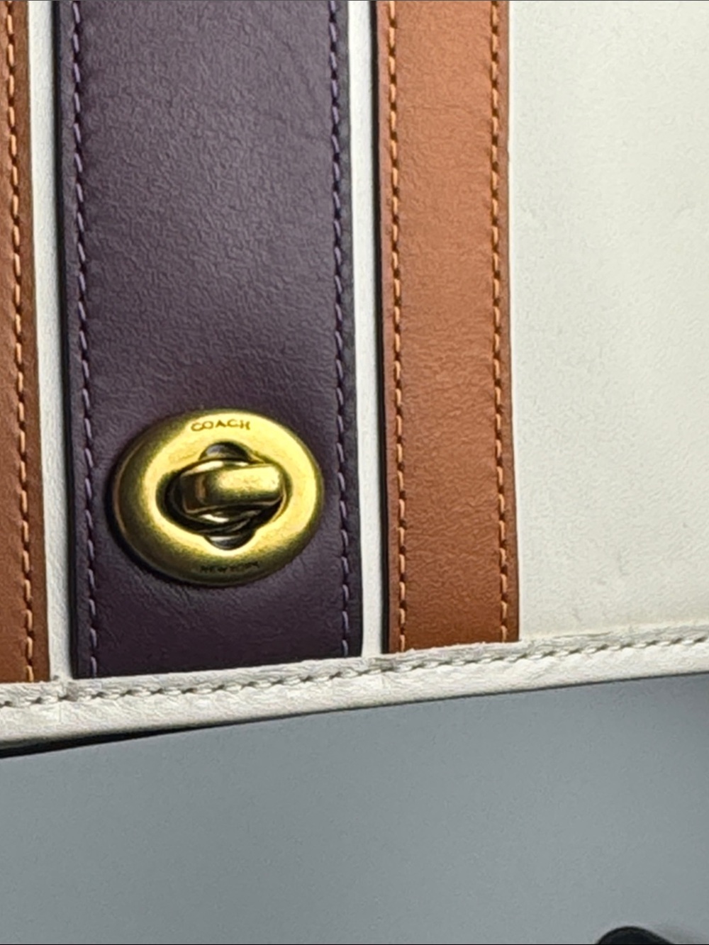 Coach Callie Foldover Chain Clutch Cream With Plum Varsity Stripe - Picture 14 of 15
